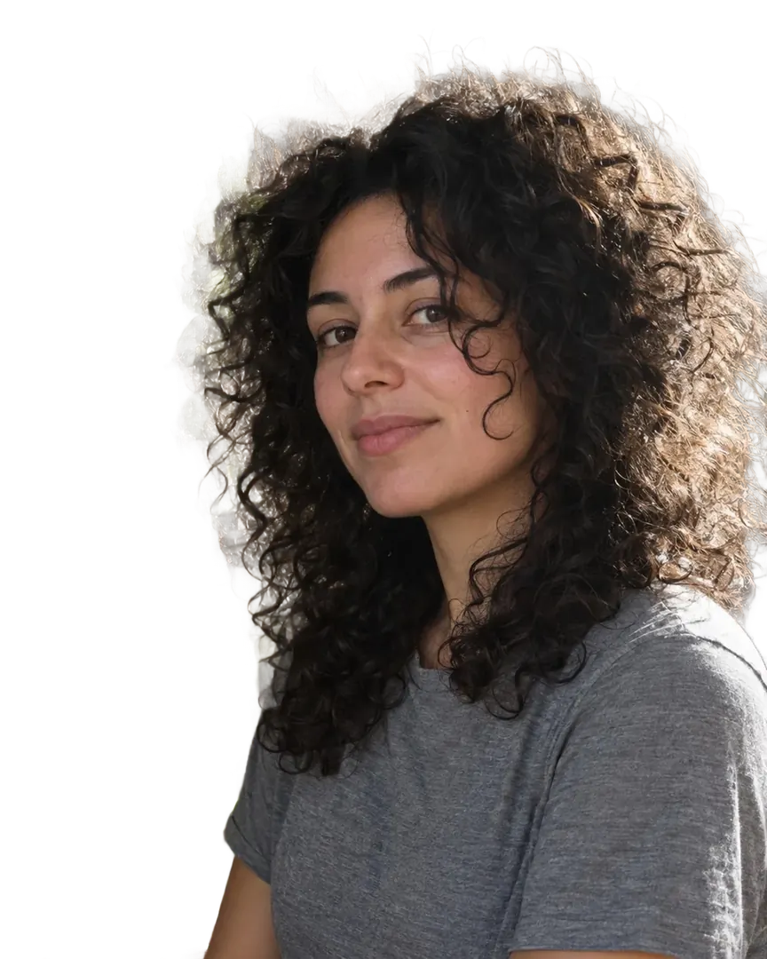 The same still with the room removed, a pale halo still following the outline of the curls and a green smear where the plant crossed behind her head